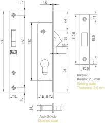 KALEKİLİT Kanca Sürgülü Silindirli Gömme Kilit 201