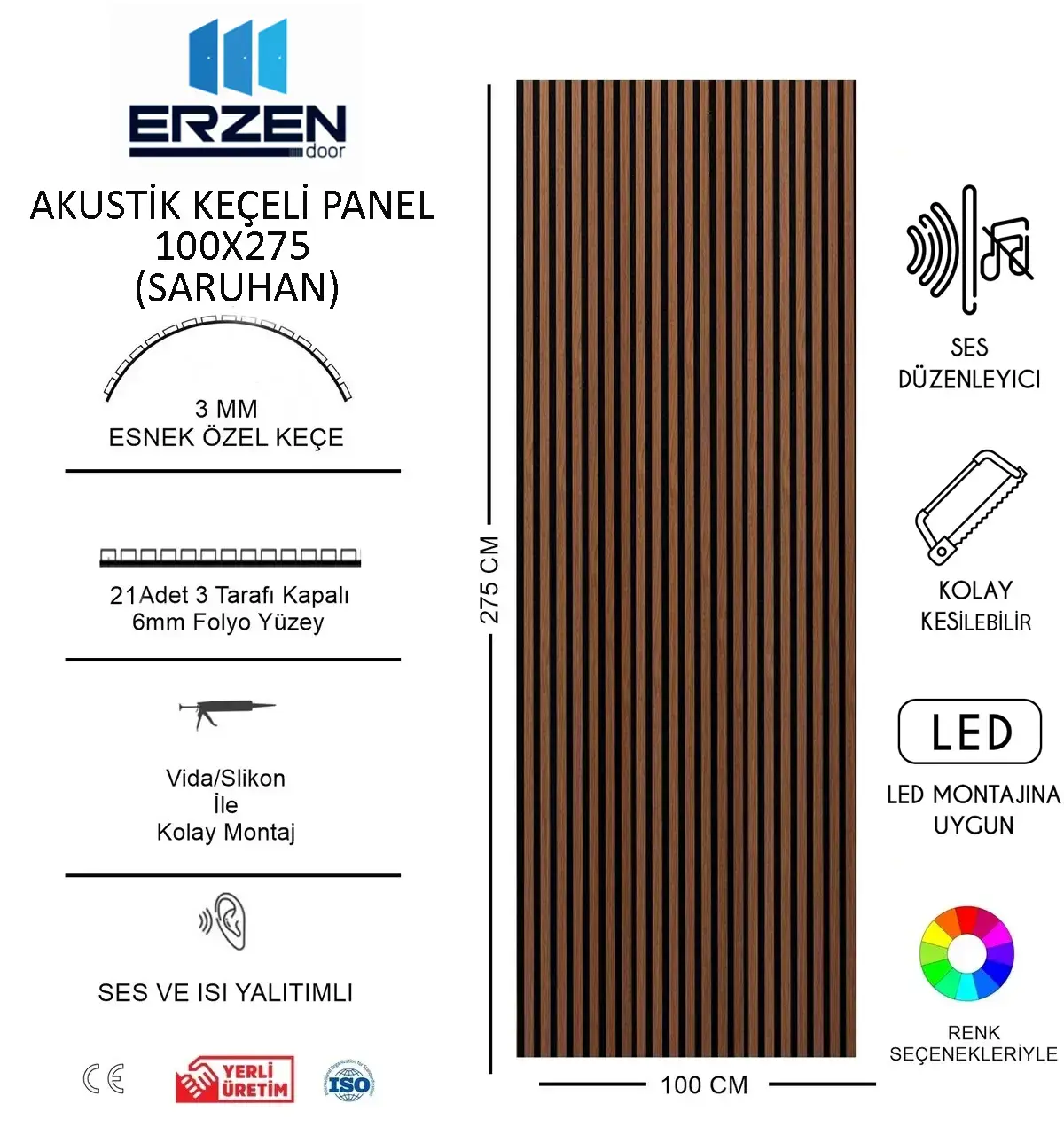Saruhan Vestiyer TV Ünitesi Akustik Panel Mdf 100x275
