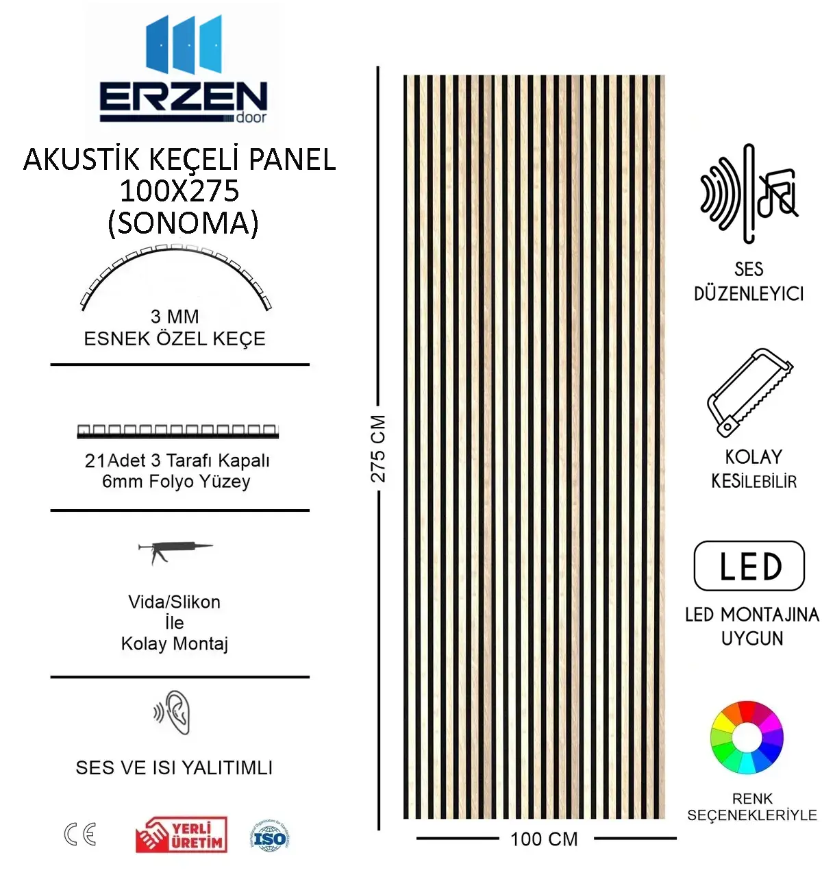Sonoma Vestiyer TV Ünitesi Akustik Panel Mdf 100x275