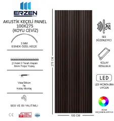 Koyu Ceviz Vestiyer TV Ünitesi Akustik Panel Mdf 100x275