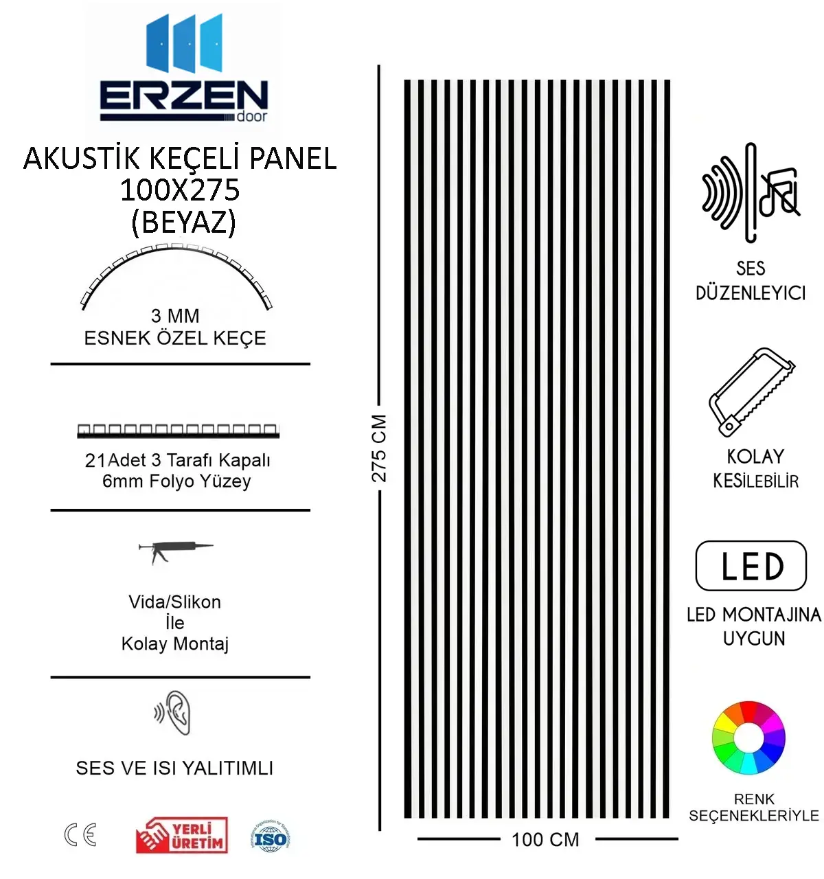 Beyaz Vestiyer TV Ünitesi Akustik Panel Mdf 100x275
